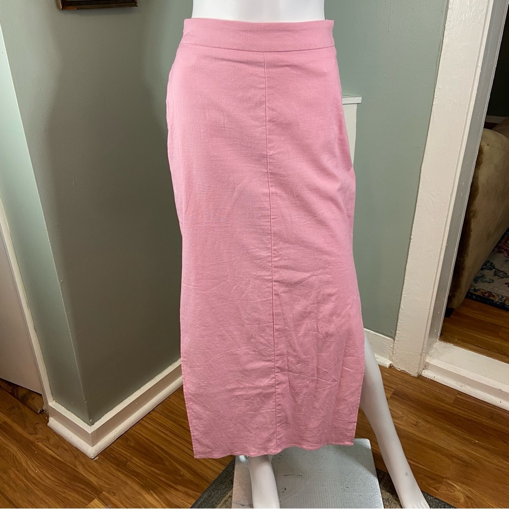 Commense Pink Linen Pencil Maxi Skirt small s